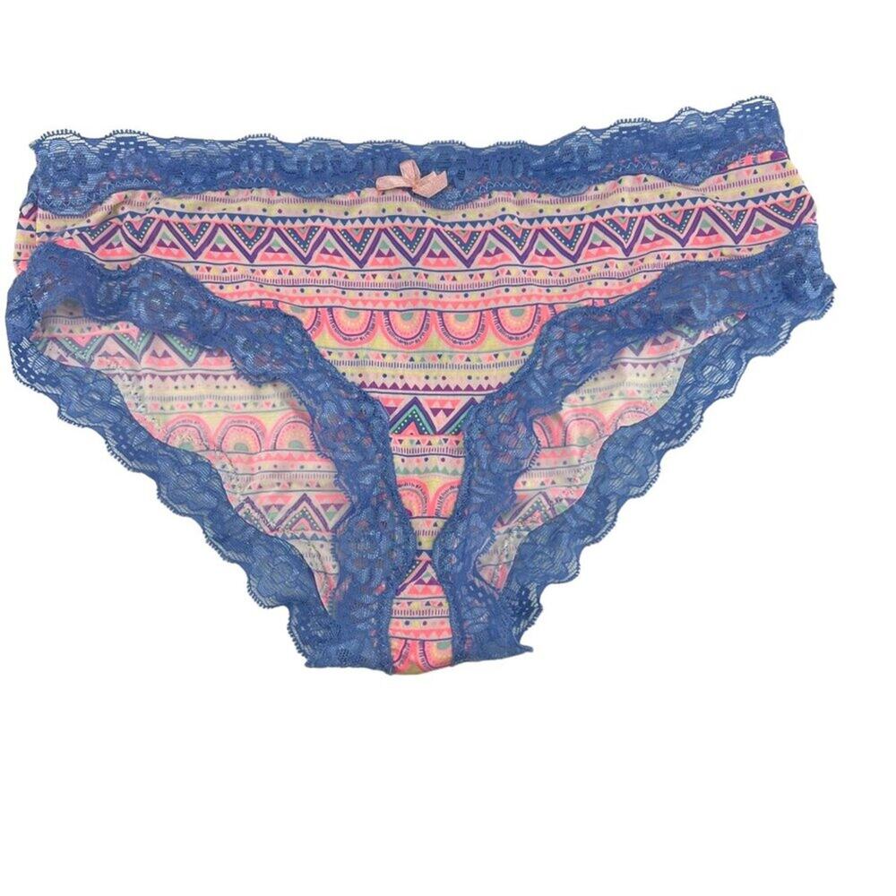 Wilshire & Montana Intimates Neon Aztec Print Lace Trim Panty Size Small